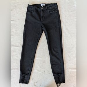 Pistola Jeans Womens 29 Black High Rise Skinny Distressed Raw Hem Denim P6730BEM